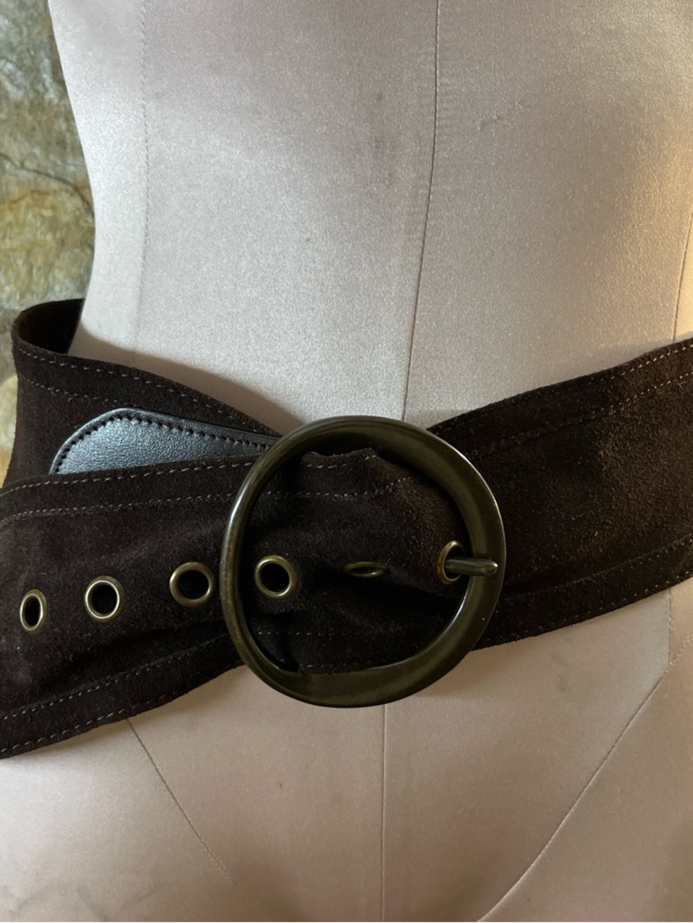 Genuine Leather Wide Waist Belt Brown | Oversized Round Buckle